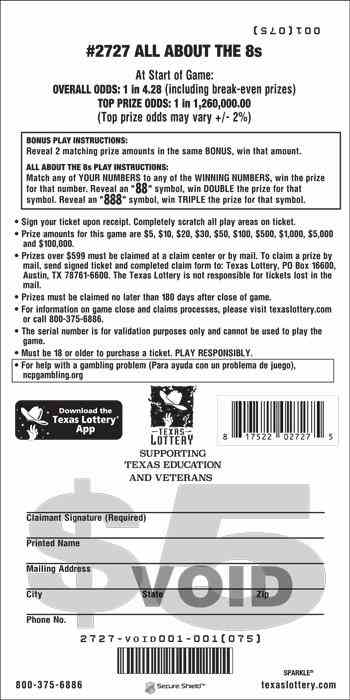 All About The 8S scratchcard - game number #2727 - back