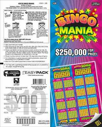 Bingo Mania scratchcard - game number #2578 - back