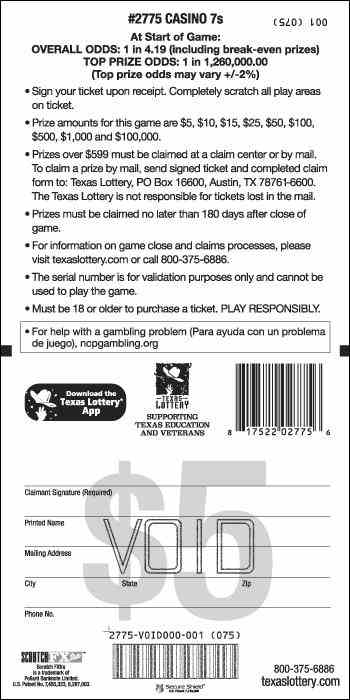 Casino 7S scratchcard - game number #2775 - back