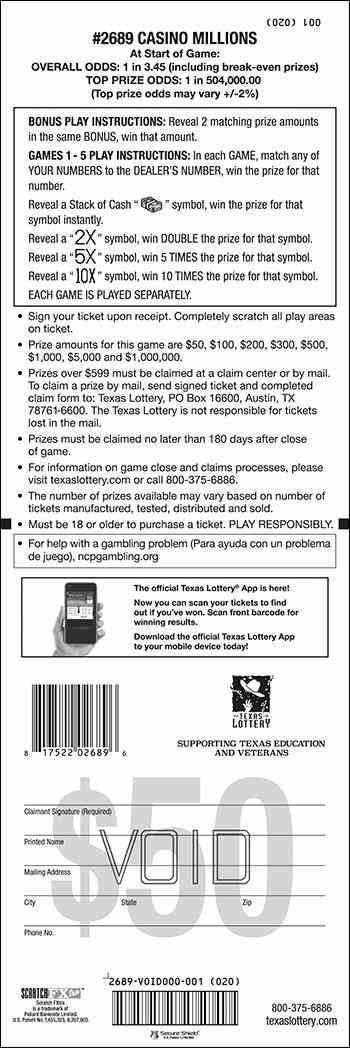 Casino Millions scratchcard - game number #2689 - back