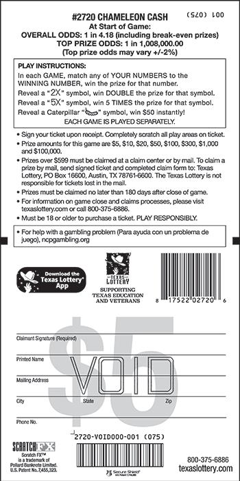 Chameleon Cash scratchcard - game number #2720 - back