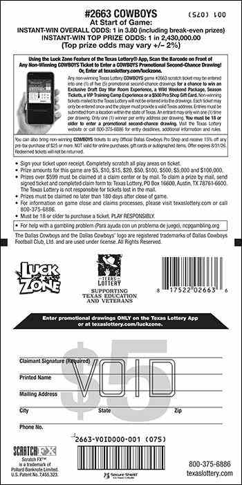 Cowboys scratchcard - game number #2663 - back