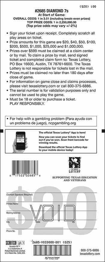 Diamond 7S scratchcard - game number #2685 - back