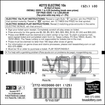Electric 10S scratchcard - game number #2772 - back
