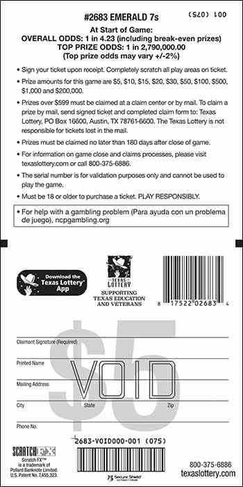 Emerald 7S scratchcard - game number #2683 - back