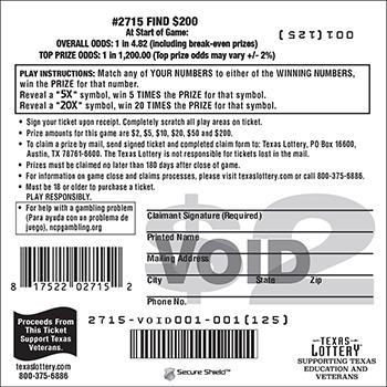 Find $200 scratchcard - game number #2715 - back