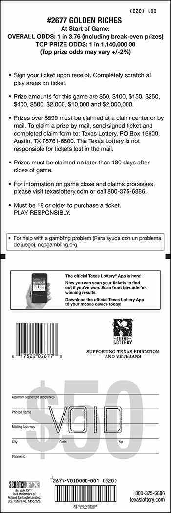 Golden Riches scratchcard - game number #2677 - back