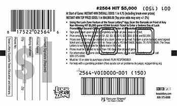 Hit $5,000 scratchcard - game number #2564 - back