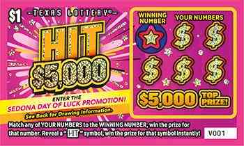 Hit $5,000 scratchcard - game number #2564 - front