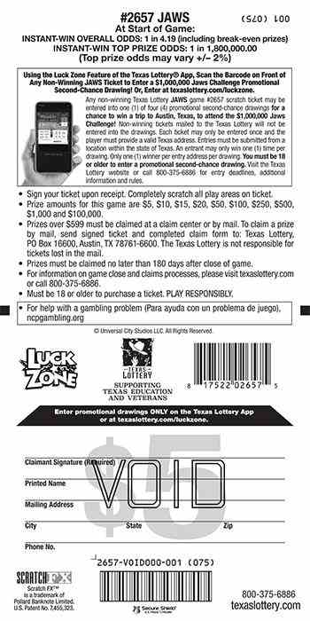 Jaws scratchcard - game number #2657 - back