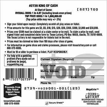 King Of Cash scratchcard - game number #2739 - back