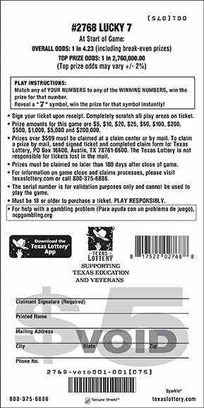 Lucky 7 scratchcard - game number #2768 - back