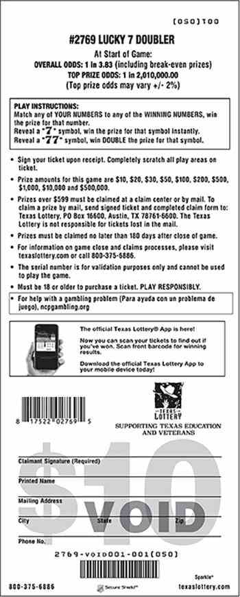 Lucky 7 Doubler scratchcard - game number #2769 - back
