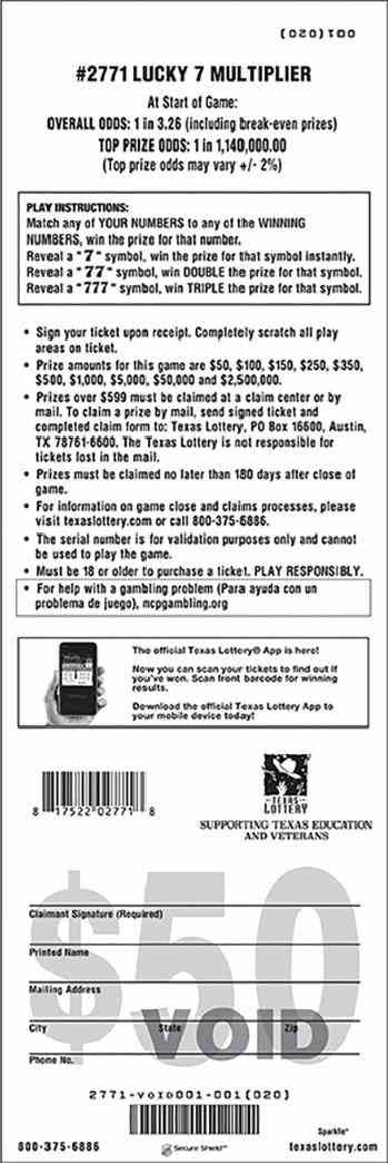 Lucky 7 Multiplier scratchcard - game number #2771 - back