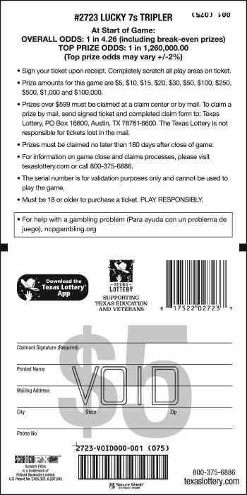 Lucky 7S Tripler scratchcard - game number #2723 - back