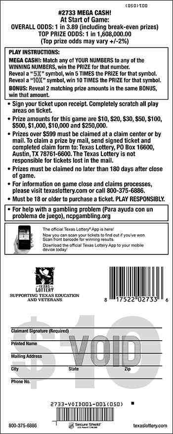 Mega Cash! scratchcard - game number #2733 - back