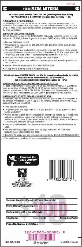 Mega Loteria scratchcard - game number #2510 - back