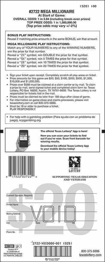 Mega Millionaire scratchcard - game number #2722 - back