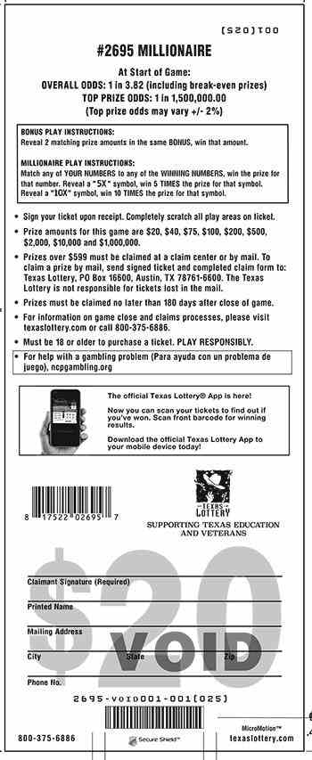 Millionaire scratchcard - game number #2695 - back