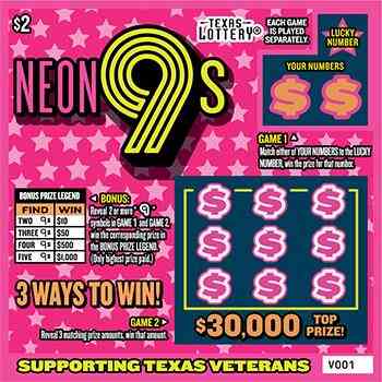 Neon 9s scratchcard - game number #2466 - front