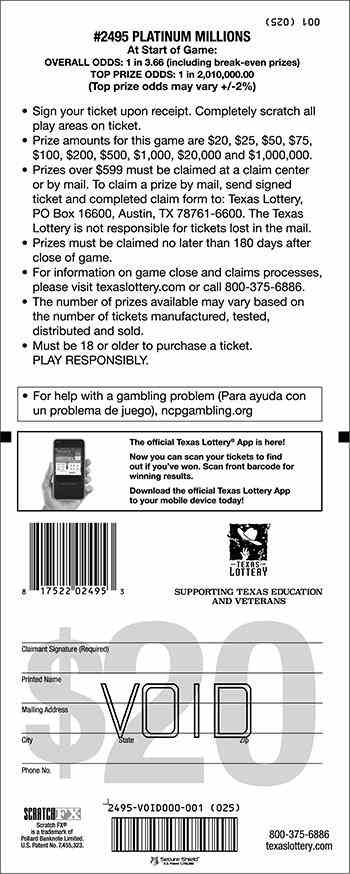 Platinum Millions scratchcard - game number #2495 - back