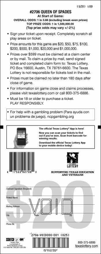 Queen Of Spades scratchcard - game number #2706 - back