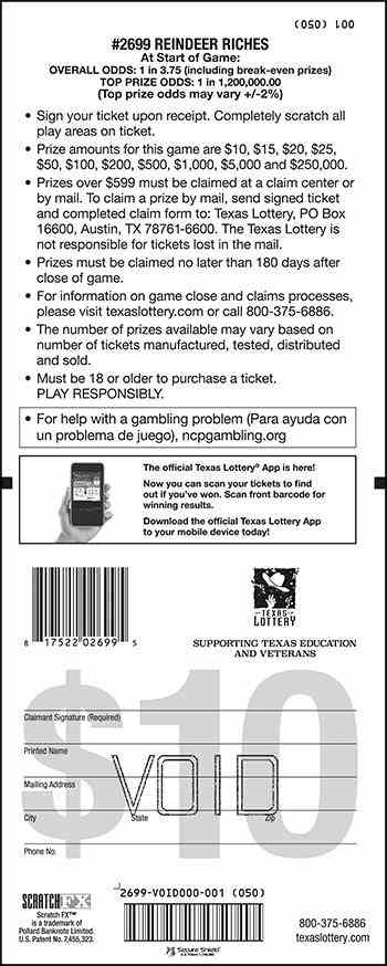 Reindeer Riches scratchcard - game number #2699 - back