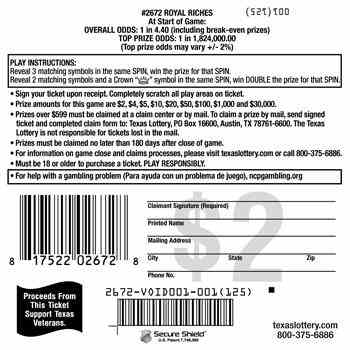 Royal Riches scratchcard - game number #2672 - back