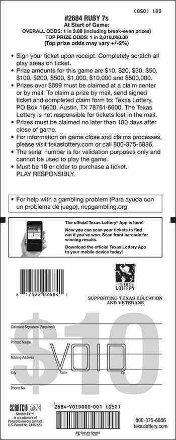 Ruby 7S scratchcard - game number #2684 - back