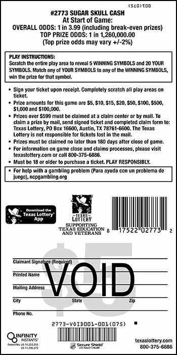 Sugar Skull Cash scratchcard - game number #2773 - back
