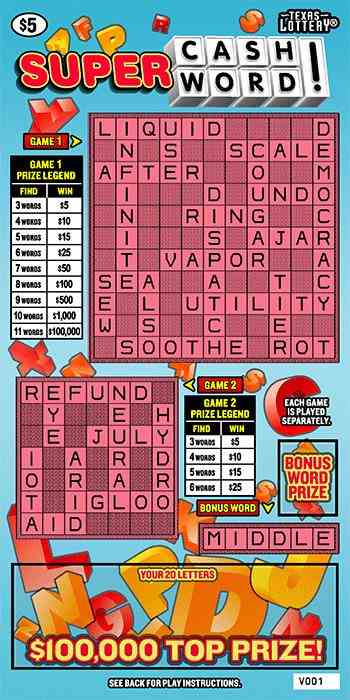 Super Cashword scratchcard - game number #2505 - front