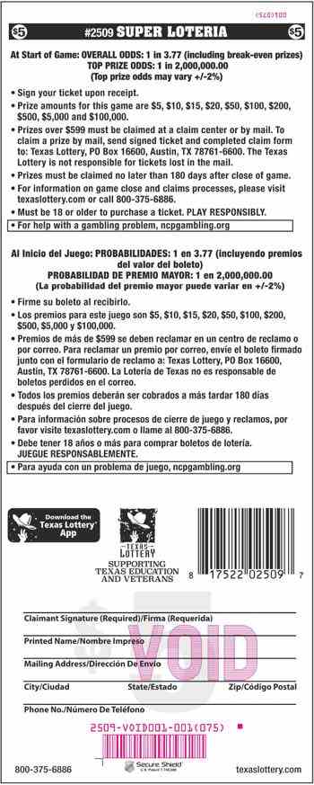 Super Loteria scratchcard - game number #2509 - back