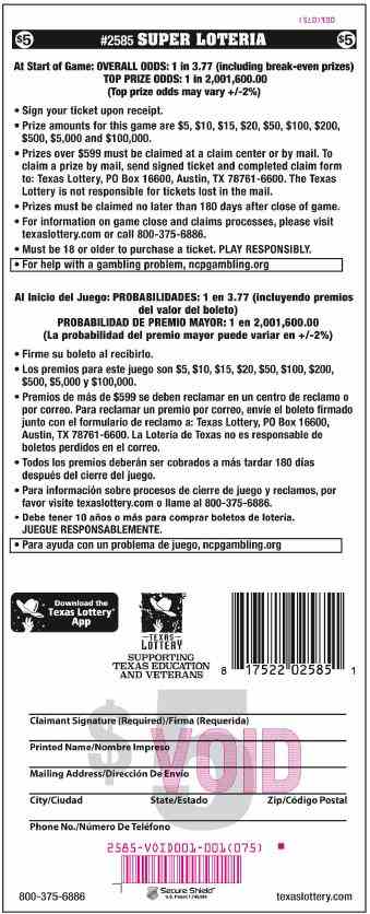 Super Loteria scratchcard - game number #2585 - back