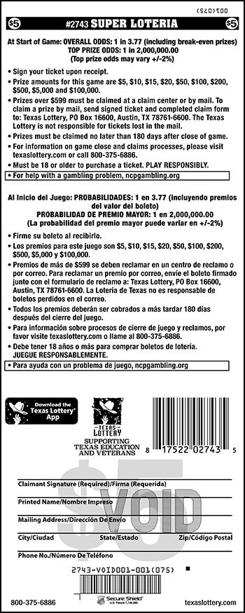 Super Loteria scratchcard - game number #2743 - back