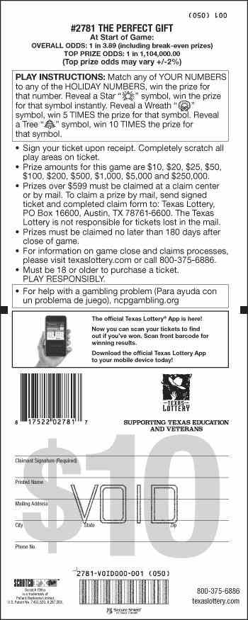 The Perfect Gift scratchcard - game number #2781 - back