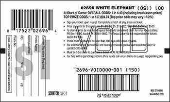 White Elephant scratchcard - game number #2696 - back