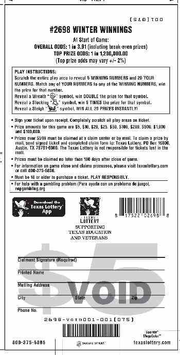 Winter Winnings scratchcard - game number #2698 - back