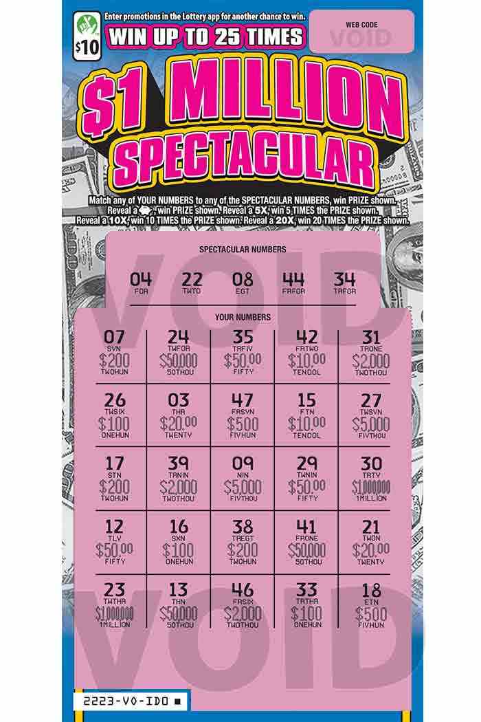 $1 Million Spectacular                             scratchcard - game number #2223 - front