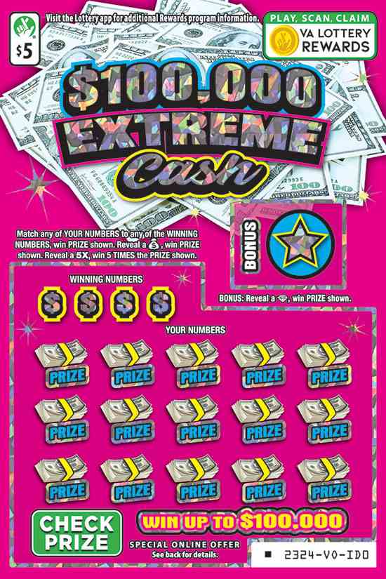 $100,000 Extreme Cash scratchcard - game number #2324 - front