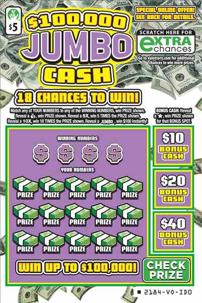 $100,000 Jumbo Cash                                scratchcard - game number #2184 - front