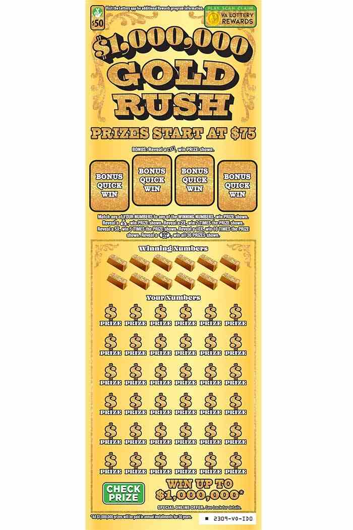 $1,000,000 Gold Rush scratchcard - game number #2309 - front