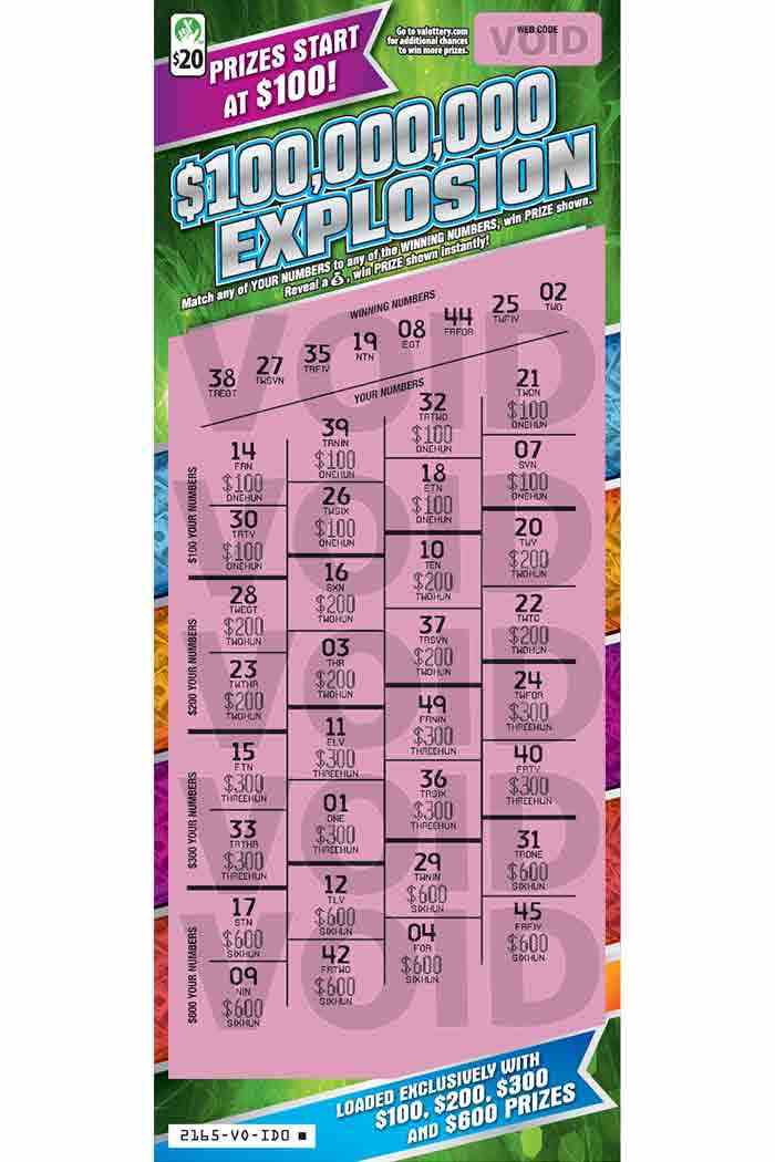 $100,000,000 Explosion                             scratchcard - game number #2165 - front