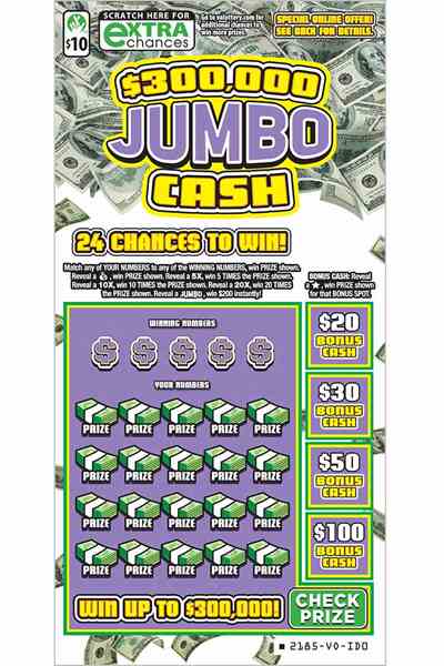 $300,000 Jumbo Cash                                scratchcard - game number #2185 - front