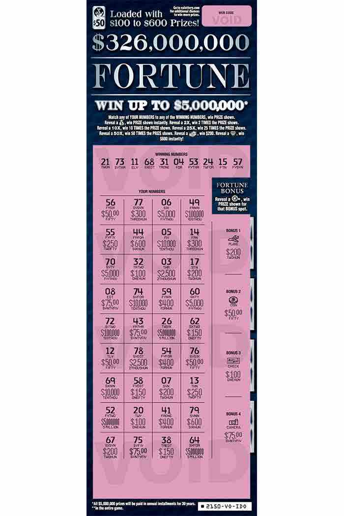 $326,000,000 FORTUNE                               scratchcard - game number #2150 - front