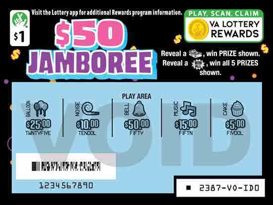 $50 Jamboree scratchcard - game number #2387 - front-scratched