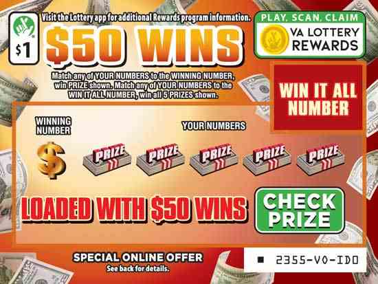 $50 Wins scratchcard - game number #2355 - front