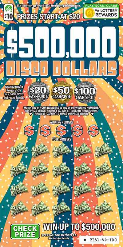 $500,000 Disco Dollars scratchcard - game number #2381 - front