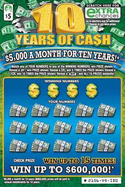 10 Years of Cash                                   scratchcard - game number #2156 - front