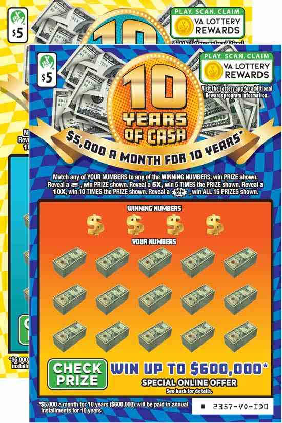 10 Years Of Cash scratchcard - game number #2357 - front