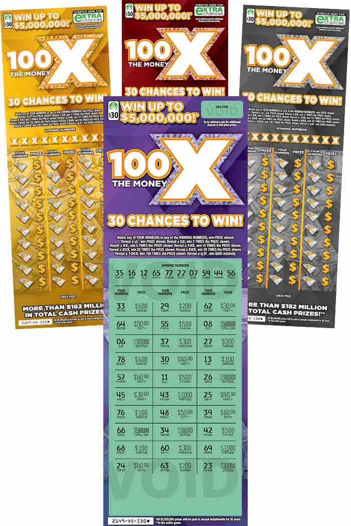 100X The Money scratchcard - game number #2149 - front-scratched